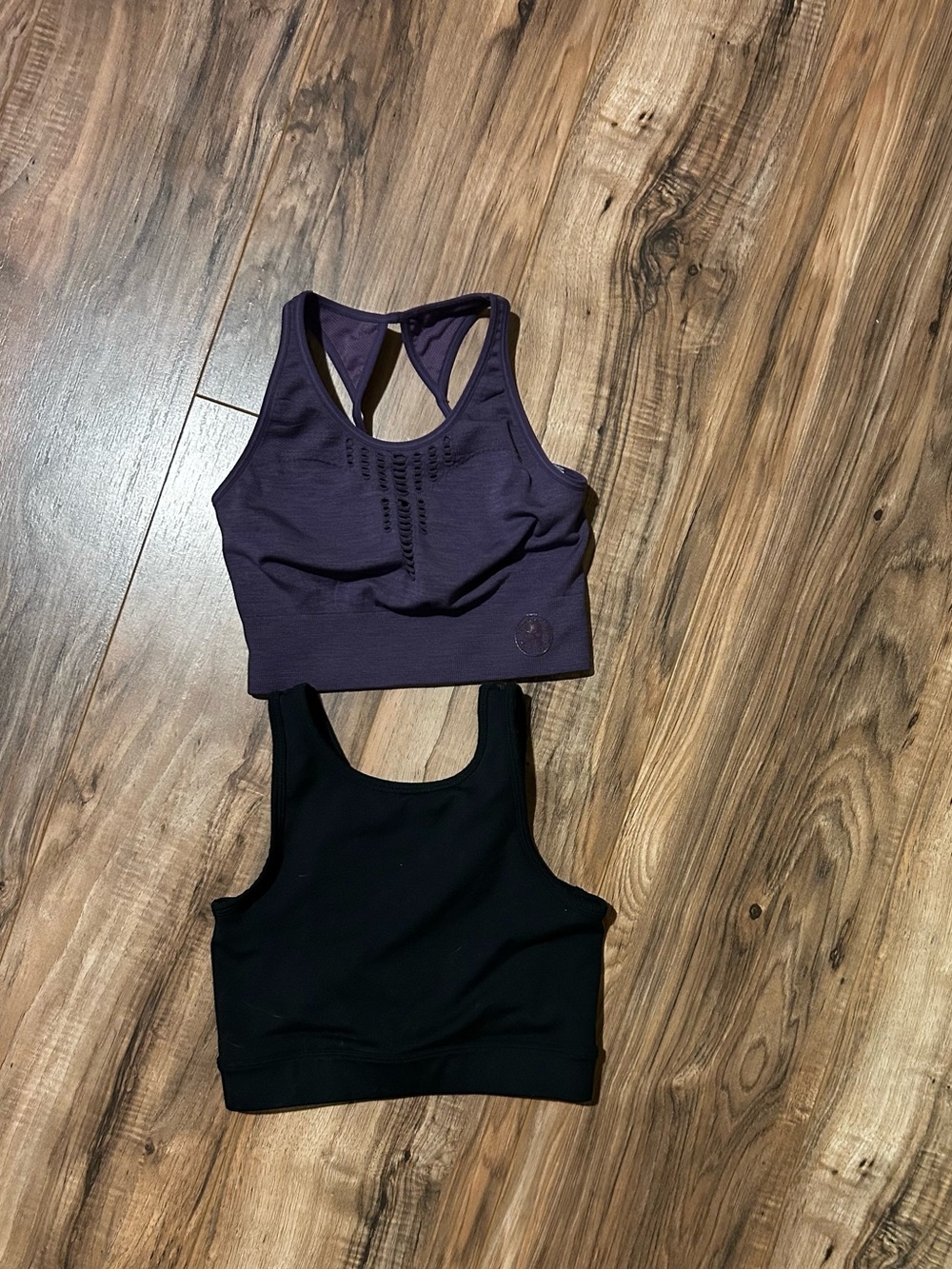 Girls Purple Racerback & Black Scoop Sports Bras